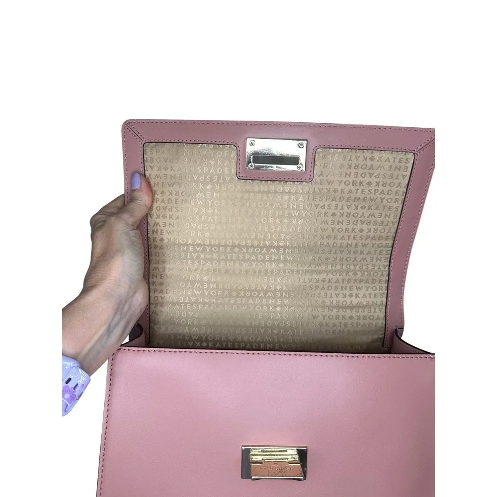 Kate Spade New York Pink Leather Satchel Handbag Turn‎ Lock Gold Accents